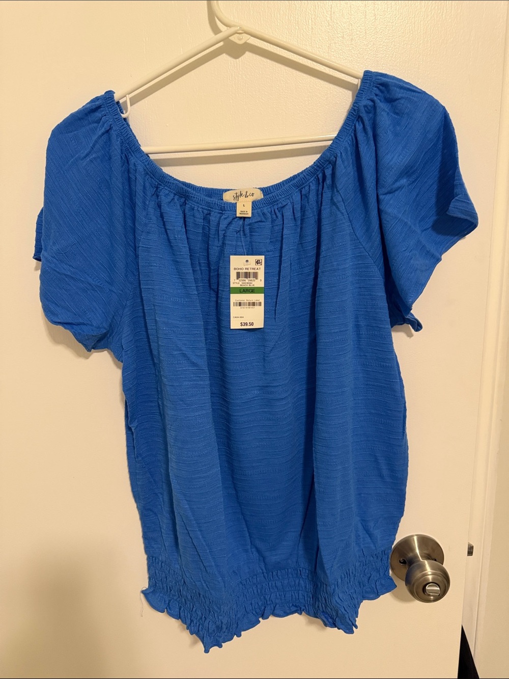 Style & Co. Cobalt Blue Off-Shoulder Short Sleeve Blouse